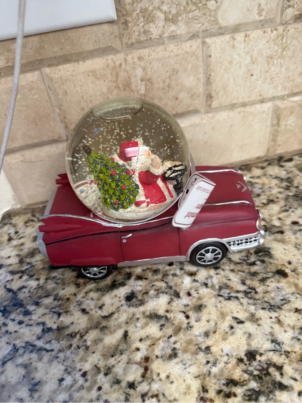 Red Santa Snow Globe Car Holiday Accent